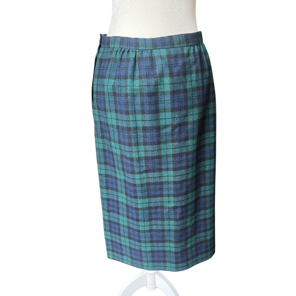 Vintage Wool Pendleton Blue & Green Tartan Long Skirt - Picture 3 of 5